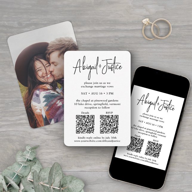 Invitation Petit Script Minimal Tout-En-Un Mariage Photo QR (Créateur téléchargé)