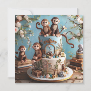 INVITATION PETIT SINGES THÈME DE GÂTEAU D'ANNIVERSAIRE