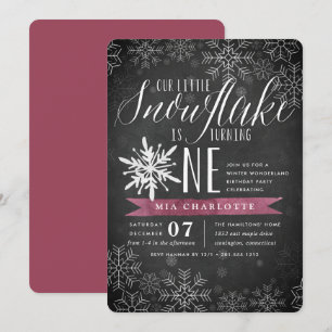 Invitation Petit Snowflake Plum Chalkboard Premier anniversai