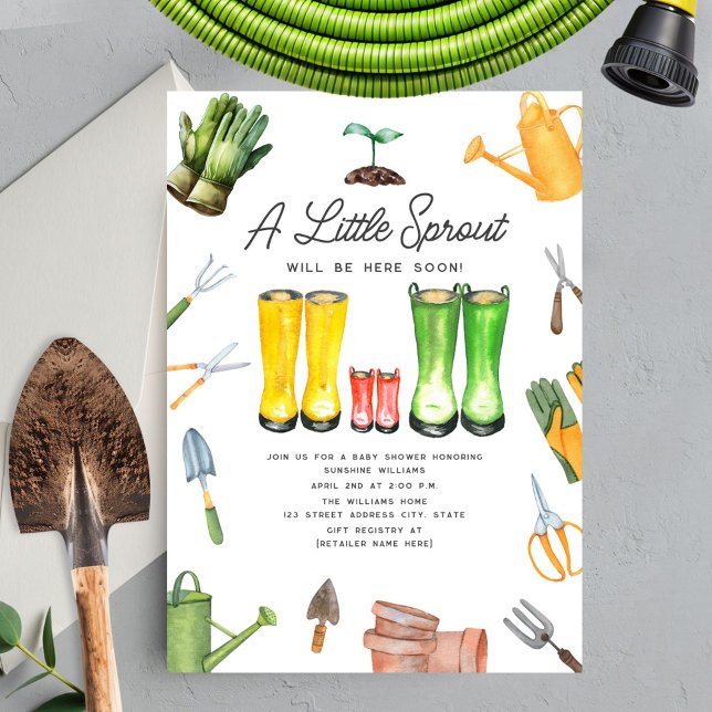 Invitation Petit Sprout Red Rain Boots jardinage (Créateur téléchargé)