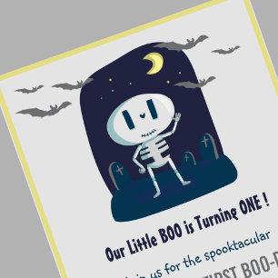 Invitation Petit squelette Boo Mignon Halloween 1er Anniversa