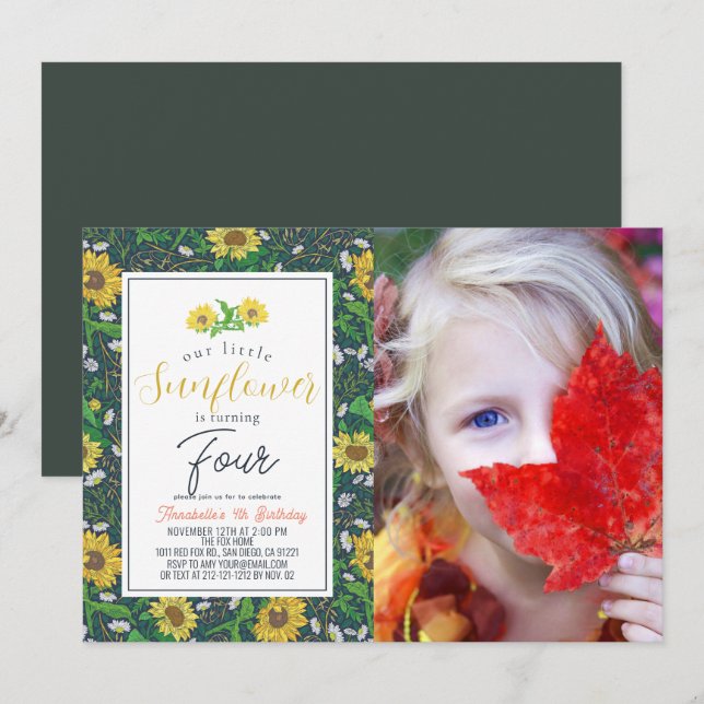 Invitation Petit tournesol Motif Marine Photo Anniversaire (Devant / Derrière)
