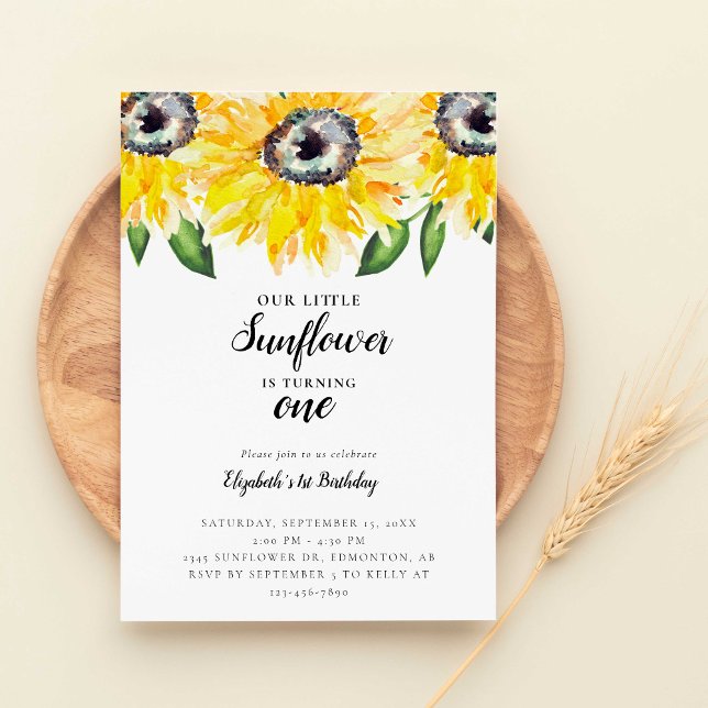 Invitation Petit tournesol premier anniversaire un élégant (Créateur téléchargé)