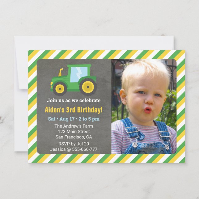 Invitation Petit Tracteur Garçons Photo de fête d'anniversair (Devant)