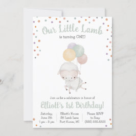 Invitation Petite agneau mignonne avec ballons fête d'anniver