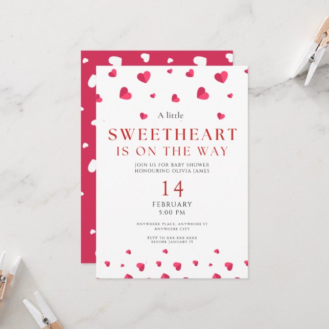 Invitation Petite amoureuse est en chemin baby shower fille (Devant/Arrière en situation)