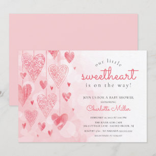 Invitation Petite amoureuse pendre les coeurs filles Baby sho