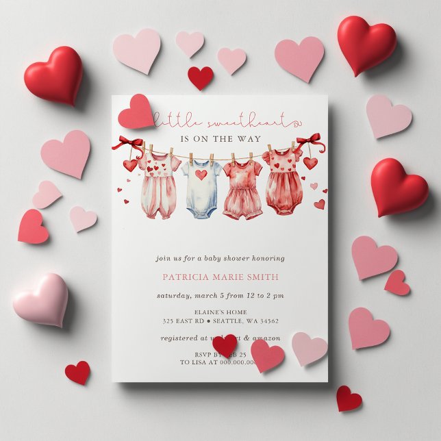 Invitation Petite amoureuse Valentines Baby shower fille (Little Sweetheart Valentines Girl Baby Shower Invitation)