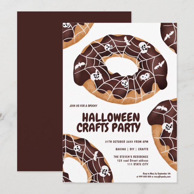 Invitation Petite araignée beignets éffrayants Halloween fête (Devant / Derrière)