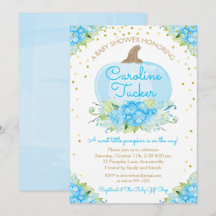 Invitation Petite Baby shower Citrouille Aquarelle Bleu Or
