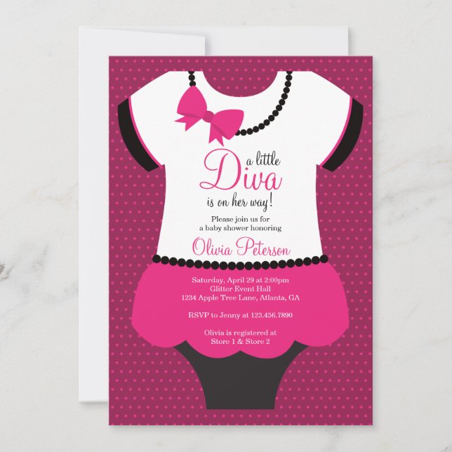 Invitation Petite Baby shower Diva Invitation, Rose, Noir (Devant)