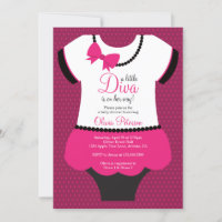Petite Baby shower Diva Invitation, Rose, Noir
