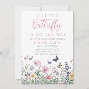 Invitation Petite Baby shower papillon aquarelle florale