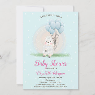 Invitation Petite brebis agneau points bleus Baby Shower