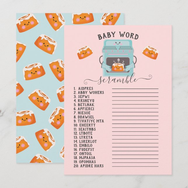 Invitation Petite brioche dans le four Baby Word Scramble (Devant / Derrière)