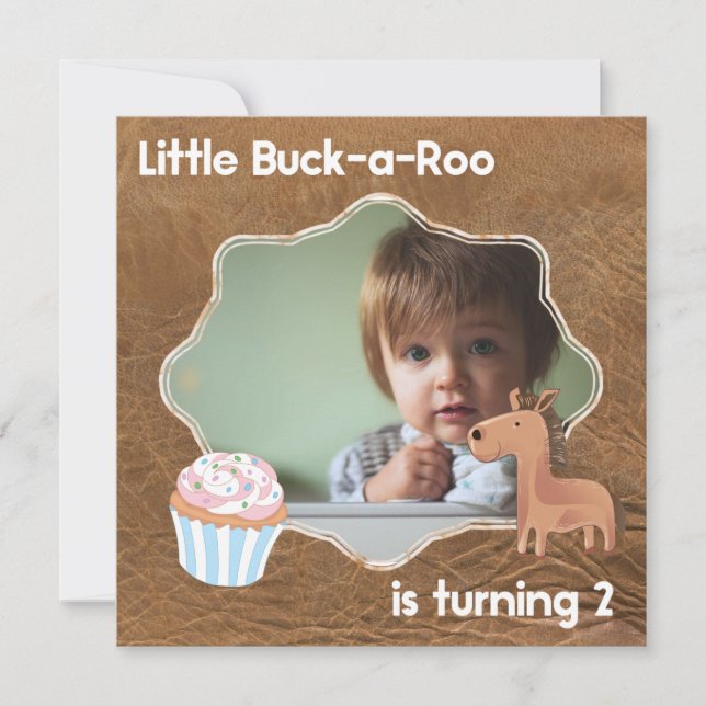Invitation Petite Buckaroo Deuxième photo d'anniversaire (Devant)