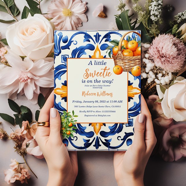 Invitation Petite Carrelage bleu doux Baby shower d'agrumes o (Créateur téléchargé)