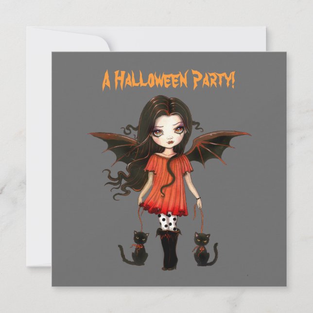 Invitation Petite chauve-souris vampire chats gothiques Hallo (Devant)