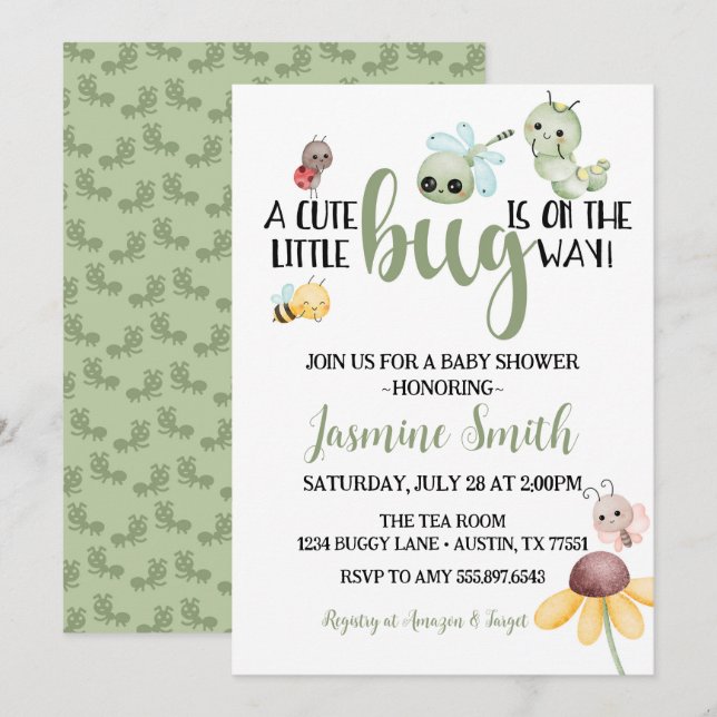 Invitation Petite chenille à Baby shower d'insectes (Devant / Derrière)