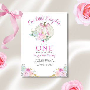 Invitation Petite Citrouille Bow Girls Premier anniversaire