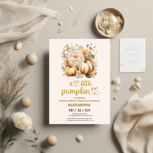 Invitation Petite citrouille chute florale aquarelle baby sho