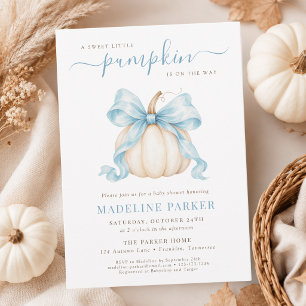 Invitation Petite Citrouille Coquette Noeud Bleu Baby Shower