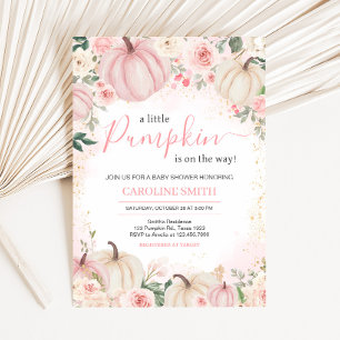 Invitation Petite Citrouille de Fleurs de Verdure Roses