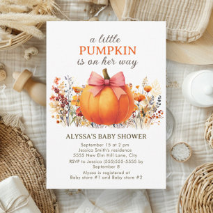 Invitation Petite Citrouille Fête Florale Bohème Bébé Fille