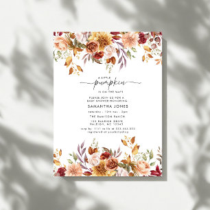 Invitation Petite Citrouille Fête Florale de Bébé d'Automne
