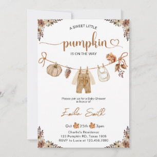 Invitation Petite Citrouille Fleur Automne Garçon Baby Shower