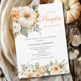 Invitation Petite Citrouille Orange Fleur Blanche Baby Shower