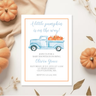 Invitation Petite Citrouille Pastel Bleu Baby Shower d'Automn