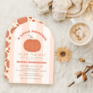 Invitation Petite Citrouille Rayures Roses Fille Baby Shower