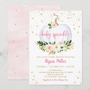 Invitation Petite Citrouille rose floral saupoudré bébé