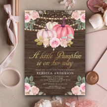 Petite citrouille rose or floral bois Baby Shower