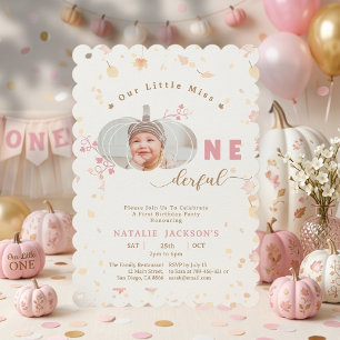 Invitation Petite Citrouille Rose Photo Merveilleuse 1er Anni