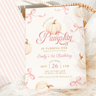 Invitation Petite Citrouille Rubans Rose Fille 1er Anniversai