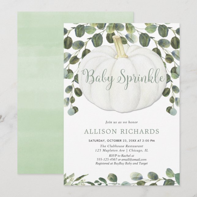 Invitation Petite citrouille sans sexe saupoudrer bébé (Devant / Derrière)