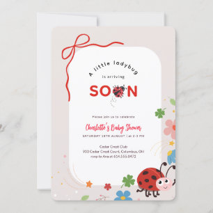 Invitation Petite Coccinelle Ruban Rouge Floral Baby Shower