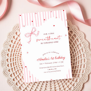 Invitation Petite Coquette Rose Ruban Premier Anniversaire
