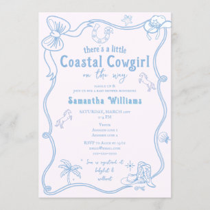 Invitation Petite Cowgirl Côtière Rose Bleu Fille Baby Shower
