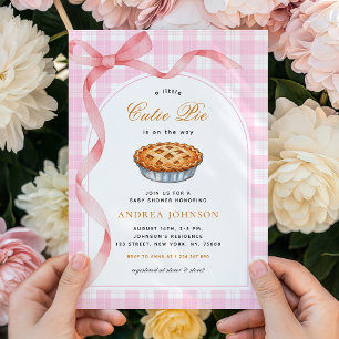 Invitation Petite Cutie Pie Rose En vichy Bow Girl Baby showe
