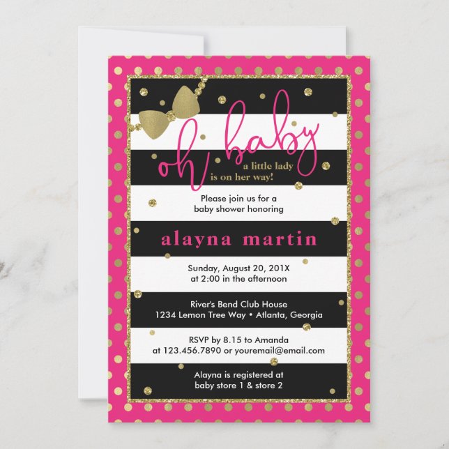Invitation Petite Dame Baby shower Invitation, Faux Gold (Devant)