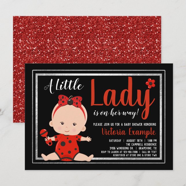 Invitation Petite Dame Ladybug Baby shower fille bébé (Devant / Derrière)