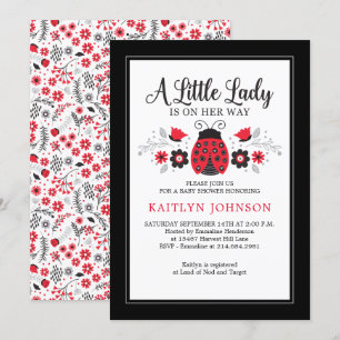 Invitation Petite Dame Ladybug Baby shower Floral Girl