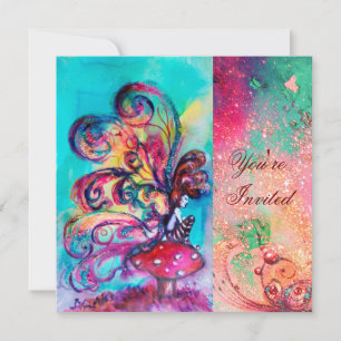 Invitation PETITE ELF DE CHAMPIGNONS, vert rose bleu étincela