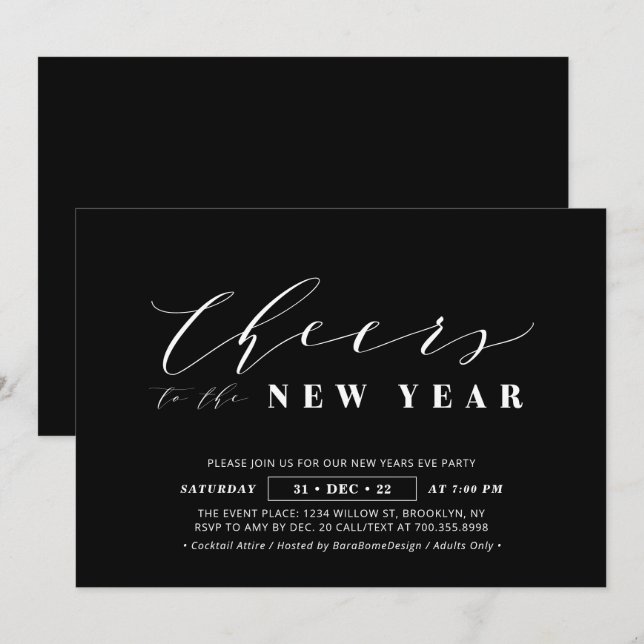 Invitation Petite entreprise Nouvel an à la veille du Gala Pa (Devant / Derrière)