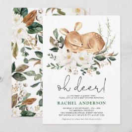 Invitation Petite Faune | Baby shower floral blanc de cerf de