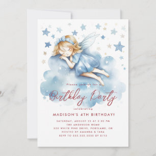 Invitation Petite Fée Dormir Sur Le Nuage Anniversaire Fête