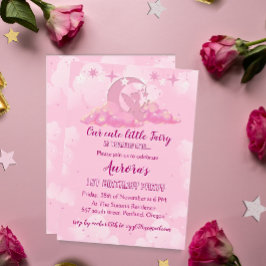 Invitation Petite fée rose enchanteresse dans les nuages Anni